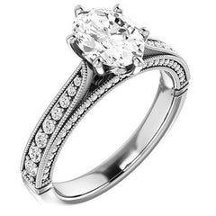 Oval Moissanite Scroll Milgrain Engagement Ring