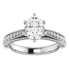 Oval Moissanite Scroll Milgrain Engagement Ring