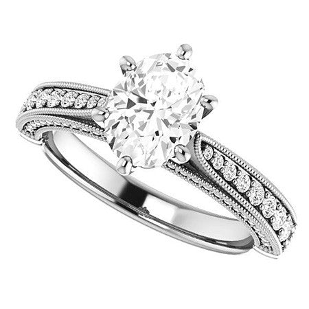 Oval Moissanite Scroll Milgrain Engagement Ring
