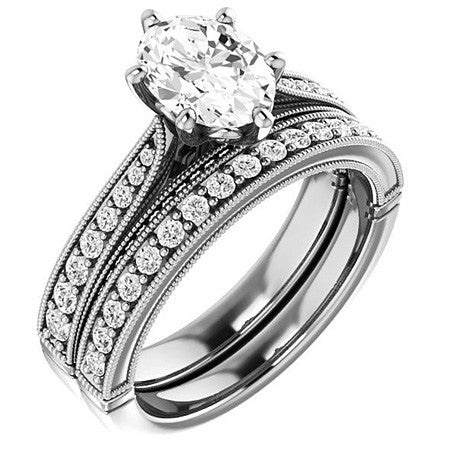 Oval Moissanite Scroll Milgrain Engagement Ring