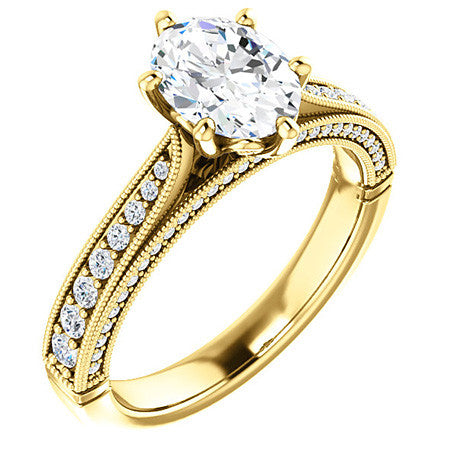 Oval Moissanite Scroll Milgrain Engagement Ring