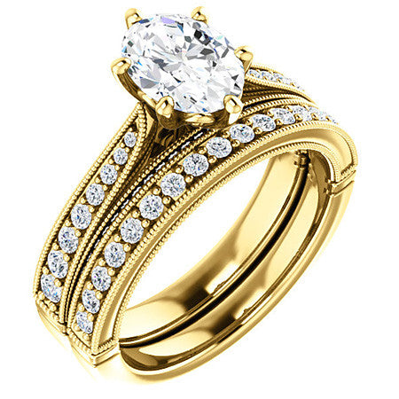 Oval Moissanite Scroll Milgrain Engagement Ring
