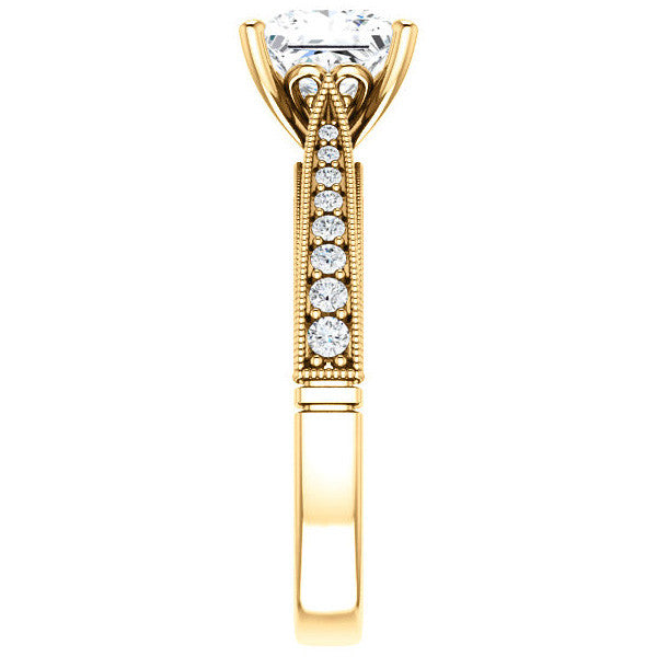 Princess Moissanite Scroll Milgrain Engagement Ring