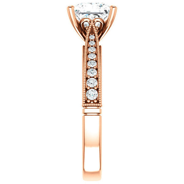 Princess Moissanite Scroll Milgrain Engagement Ring