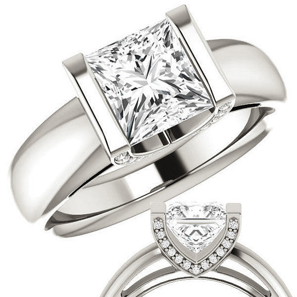 Princess cut Moissanite Modern Engagement Ring