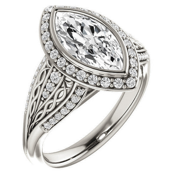 Marquise cut Moissanite Bezel Woven Ring