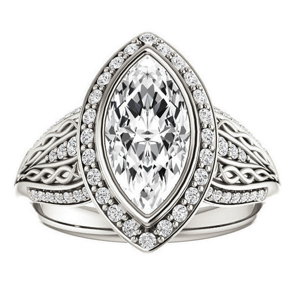 Marquise cut Moissanite Bezel Woven Ring