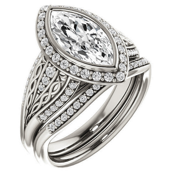 Marquise cut Moissanite Bezel Woven Ring
