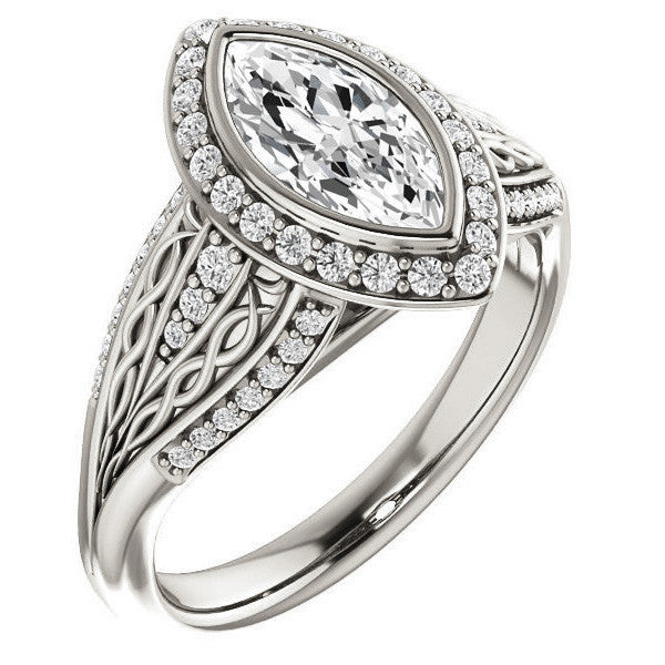 Marquise cut Moissanite Bezel Woven Ring