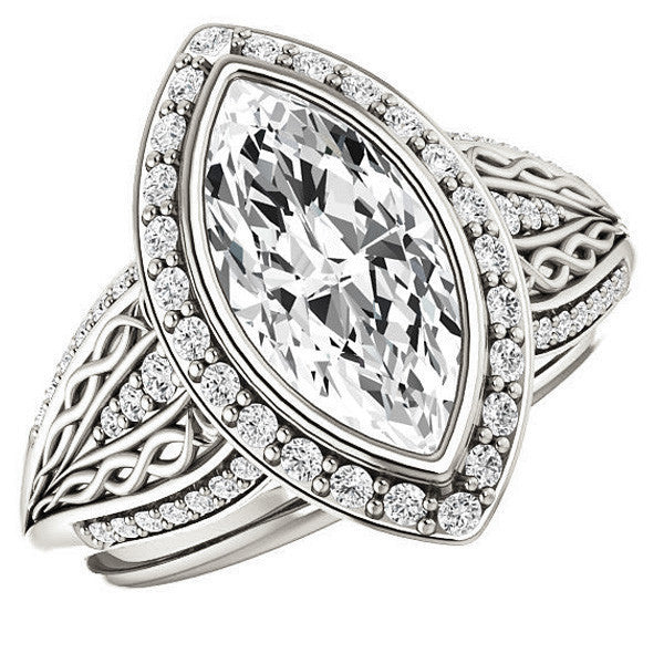 Marquise cut Moissanite Bezel Woven Ring