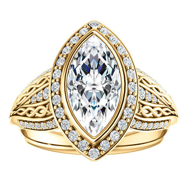 Marquise cut Moissanite Bezel Woven Ring
