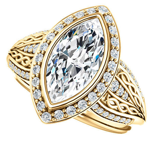 Marquise cut Moissanite Bezel Woven Ring