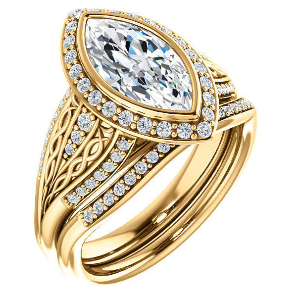 Marquise cut Moissanite Bezel Woven Ring