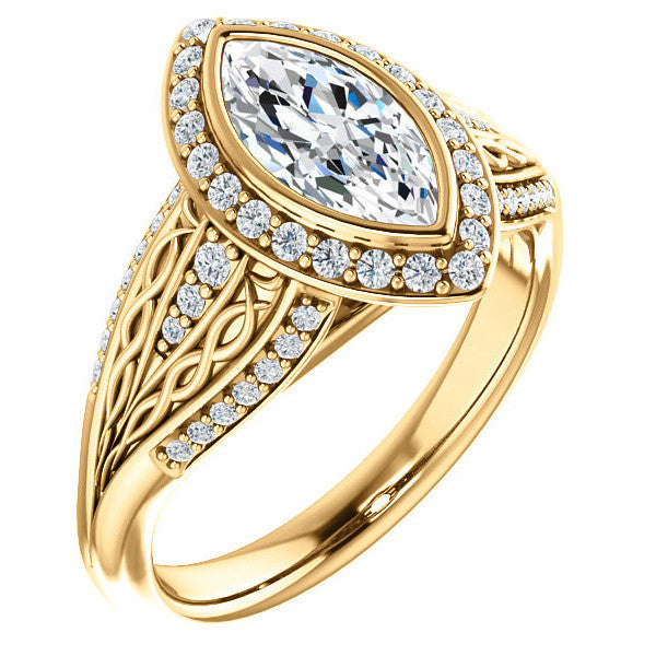Marquise cut Moissanite Bezel Woven Ring