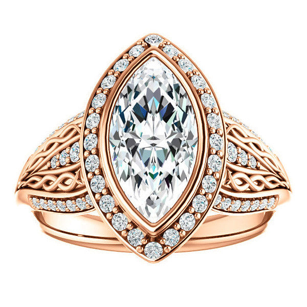 Marquise cut Moissanite Bezel Woven Ring