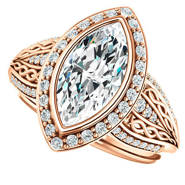 Marquise cut Moissanite Bezel Woven Ring