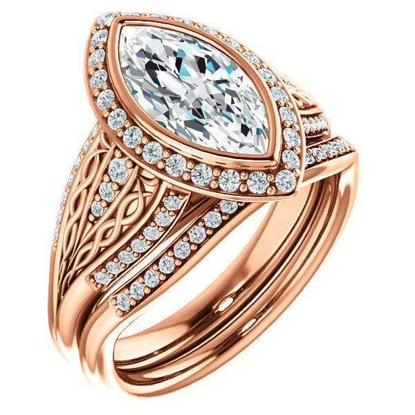 Marquise cut Moissanite Bezel Woven Ring