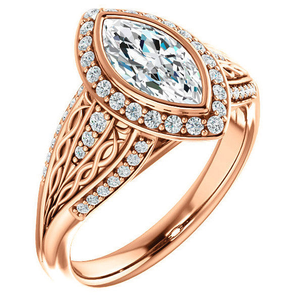 Marquise cut Moissanite Bezel Woven Ring