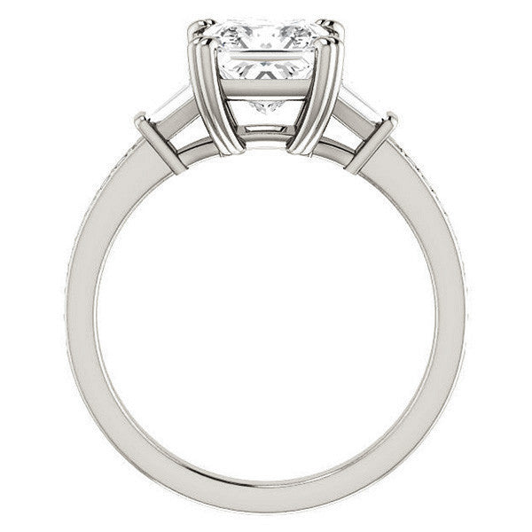 Princess cut Moissanite & Diamond Baguette Engagement Ring