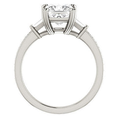 Princess cut Moissanite & Diamond Baguette Engagement Ring