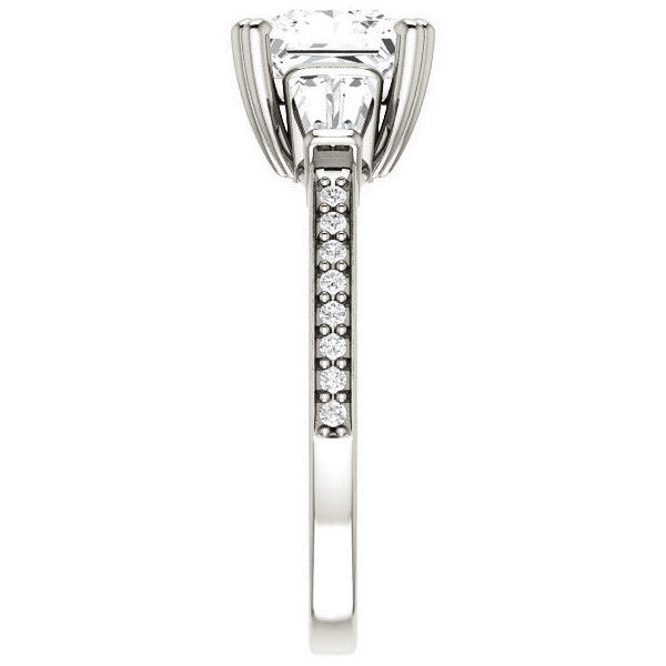 Princess cut Moissanite & Diamond Baguette Engagement Ring