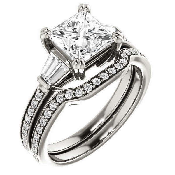 Princess cut Moissanite & Diamond Baguette Engagement Ring