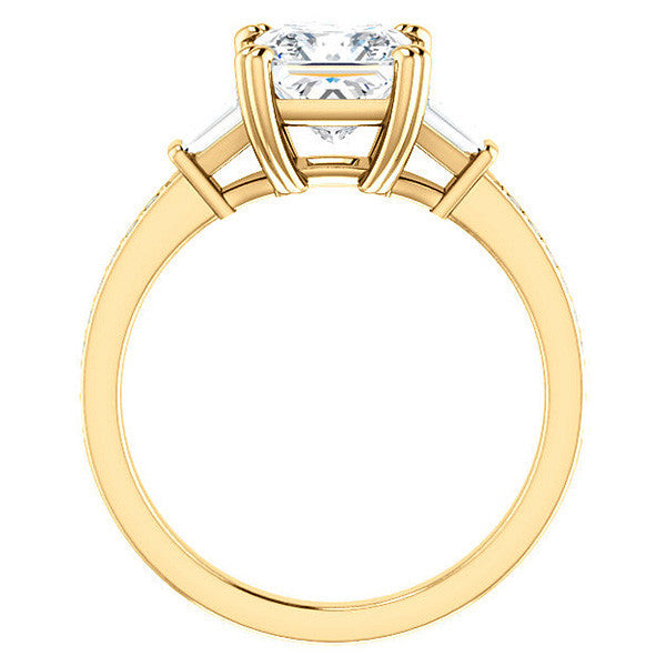 Princess cut Moissanite & Diamond Baguette Engagement Ring