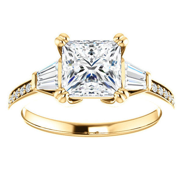 Princess cut Moissanite & Diamond Baguette Engagement Ring