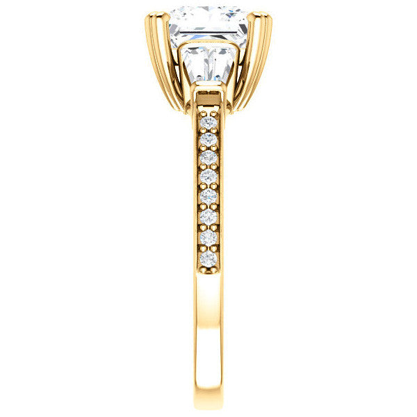 Princess cut Moissanite & Diamond Baguette Engagement Ring