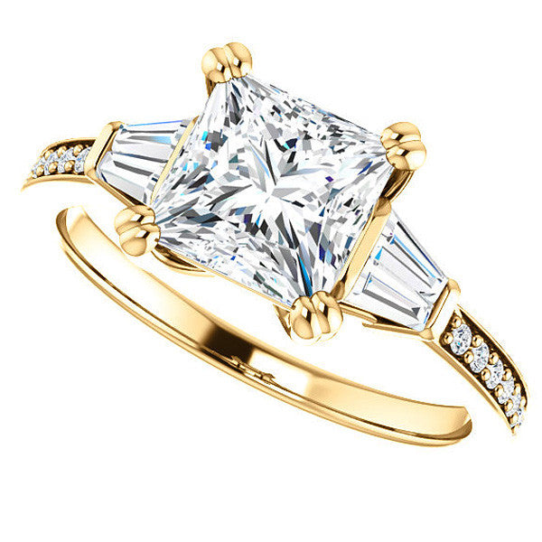 Princess cut Moissanite & Diamond Baguette Engagement Ring