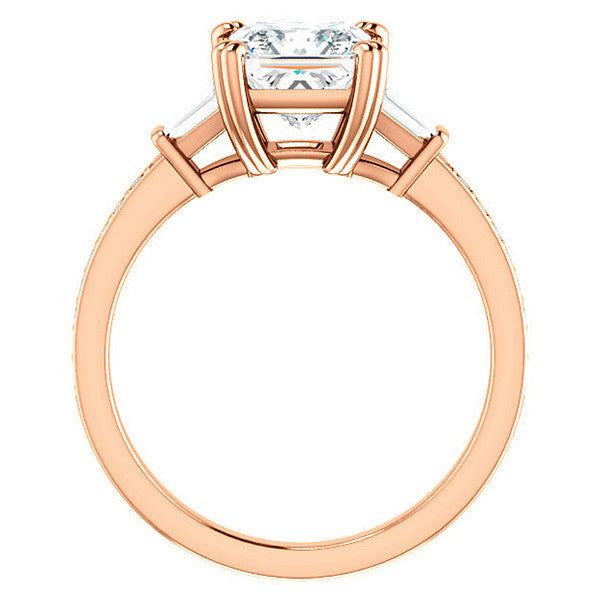 Princess cut Moissanite & Diamond Baguette Engagement Ring
