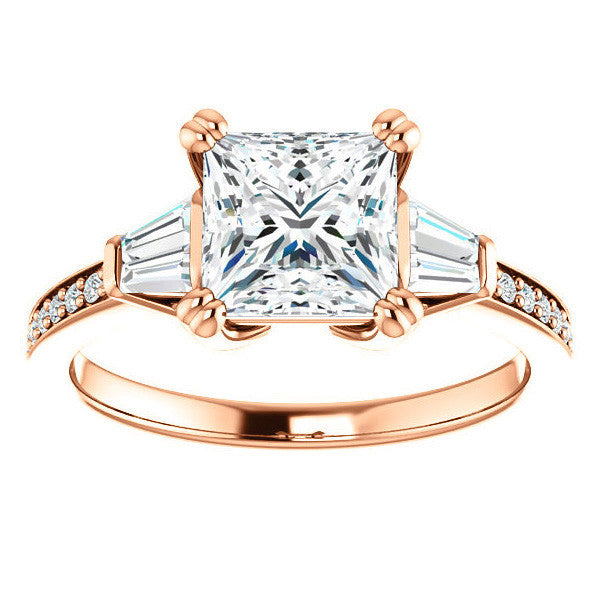 Princess cut Moissanite & Diamond Baguette Engagement Ring