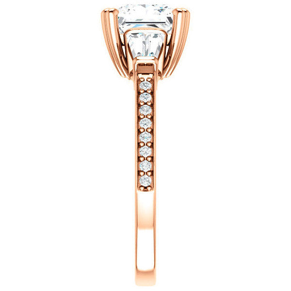 Princess cut Moissanite & Diamond Baguette Engagement Ring
