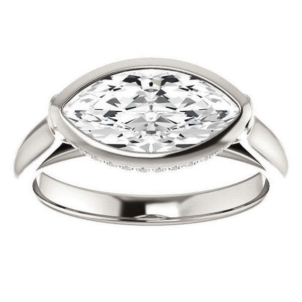 Marquise cut Moissanite Bezel Engagement Ring