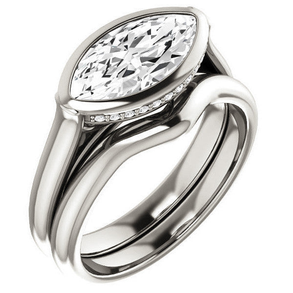 Marquise cut Moissanite Bezel Engagement Ring