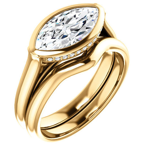 Marquise cut Moissanite Bezel Engagement Ring
