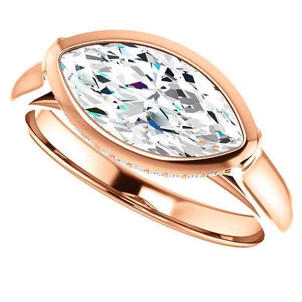 Marquise cut Moissanite Bezel Engagement Ring