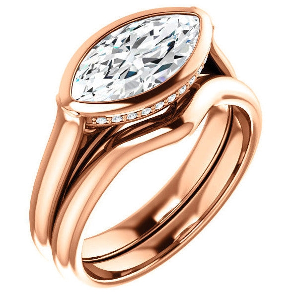 Marquise cut Moissanite Bezel Engagement Ring