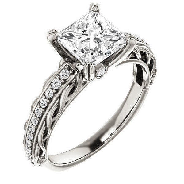 Princess Moissanite Woven Double Prong Engagement Ring