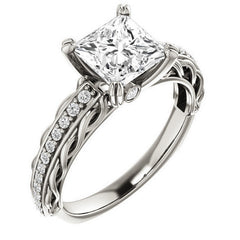 Princess Moissanite Woven Double Prong Engagement Ring