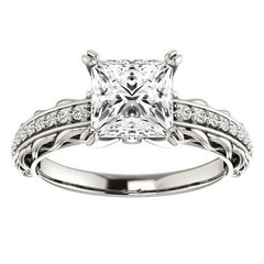 Princess Moissanite Woven Double Prong Engagement Ring