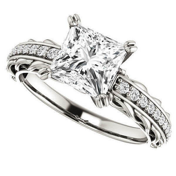 Princess Moissanite Woven Double Prong Engagement Ring
