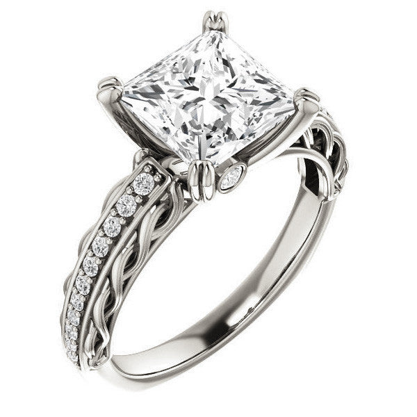 Princess Moissanite Woven Double Prong Engagement Ring