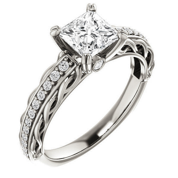 Princess Moissanite Woven Double Prong Engagement Ring