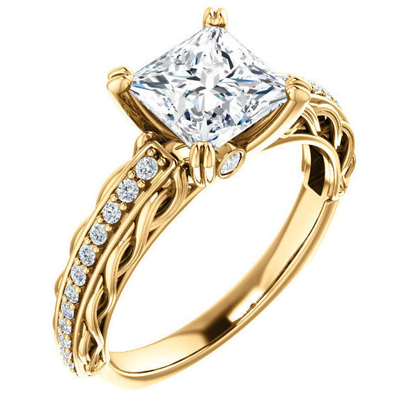 Princess Moissanite Woven Double Prong Engagement Ring