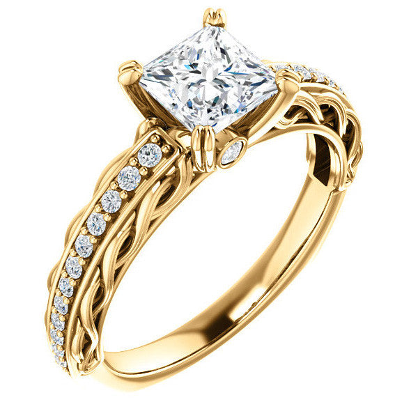 Princess Moissanite Woven Double Prong Engagement Ring