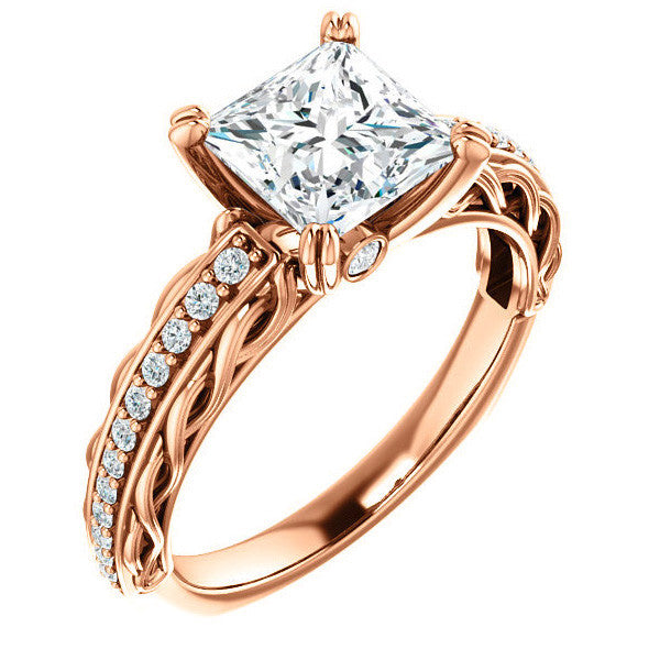 Princess Moissanite Woven Double Prong Engagement Ring