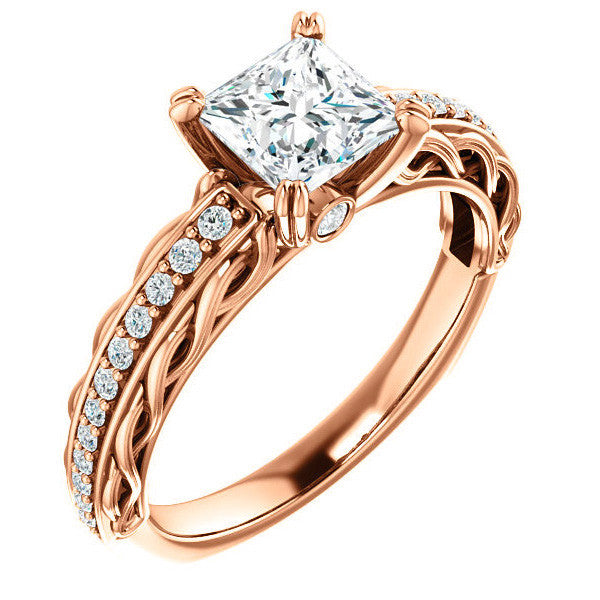 Princess Moissanite Woven Double Prong Engagement Ring