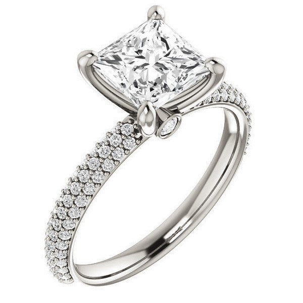 Princess cut Moissanite Pave Engagement Ring
