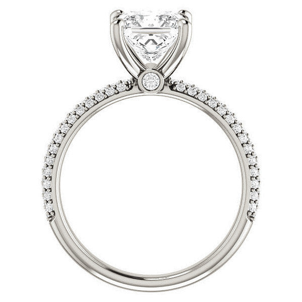 Princess cut Moissanite Pave Engagement Ring